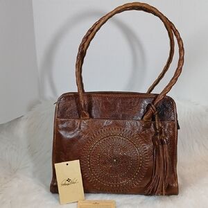 Patricia Nash Taurina ItalianBrown Leather Shoulder Handbag